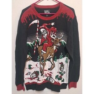 Black Matter Ugly Christmas Sweater Grim Reaper Santa Deer XL Knit